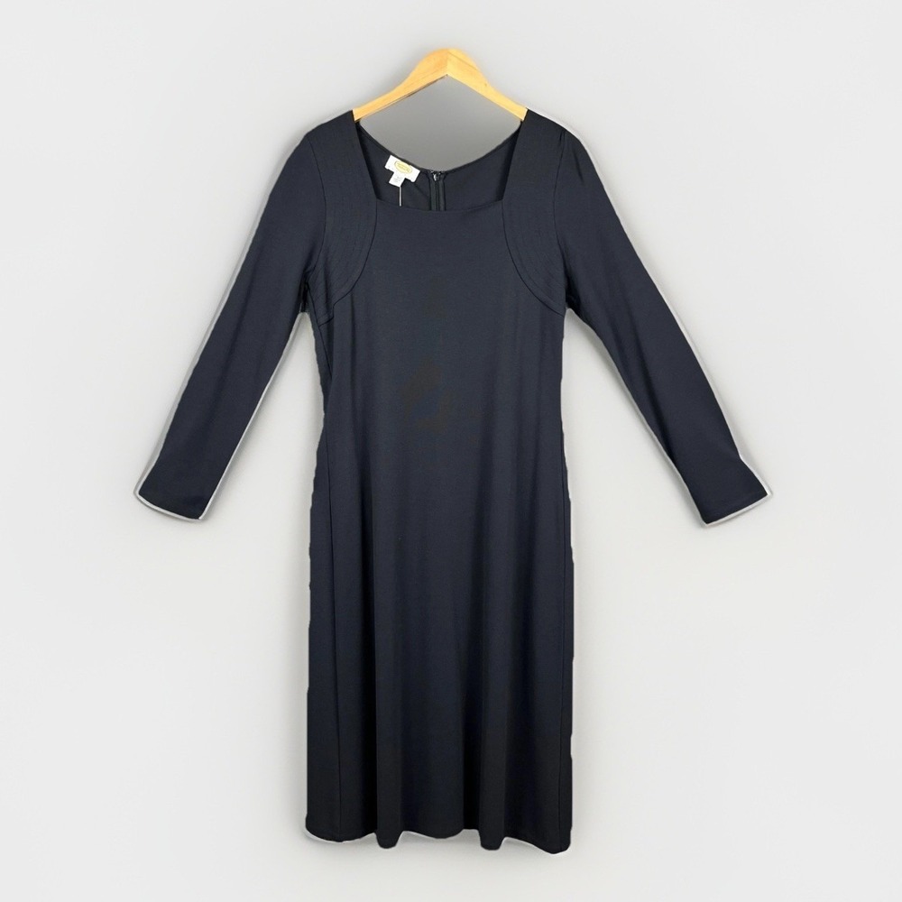 Vtg Talbots Dress Womens LP Black Ponte Knit Square Neckline Deadstock Career